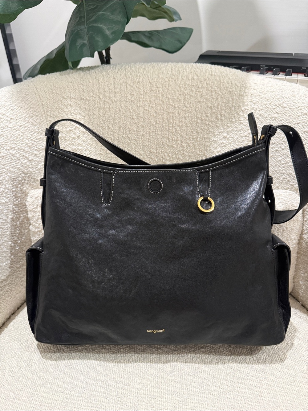 Songmont Medium Yore Hobo Bag Onyx Black Leather 🖤